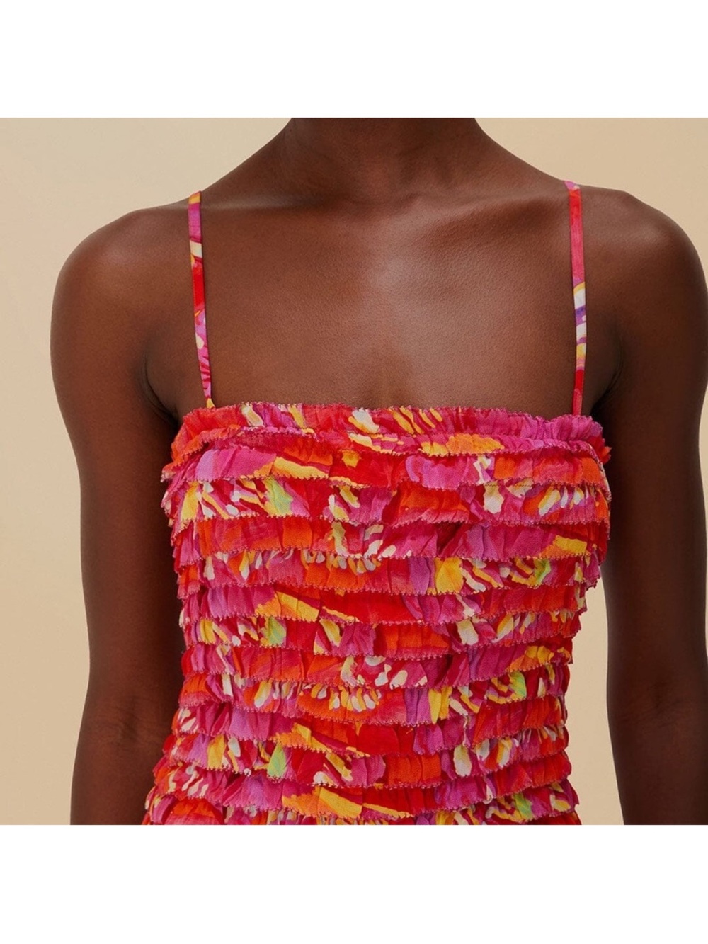 Farm Rio - NWT- Orange Flying Birds Strapless Smocked Maxi Dress - Picture 4 of 15
